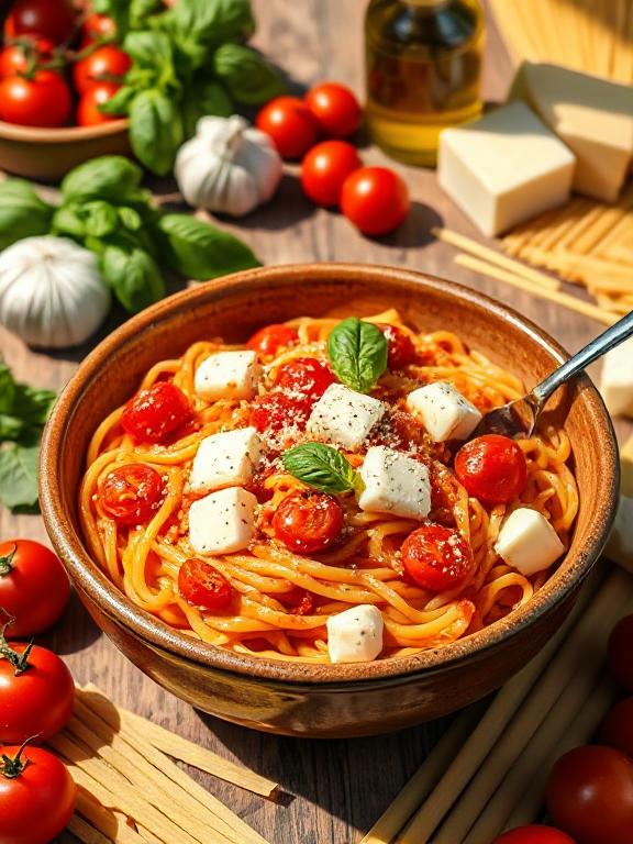 pasta-tomaten-mozzarella-serviert